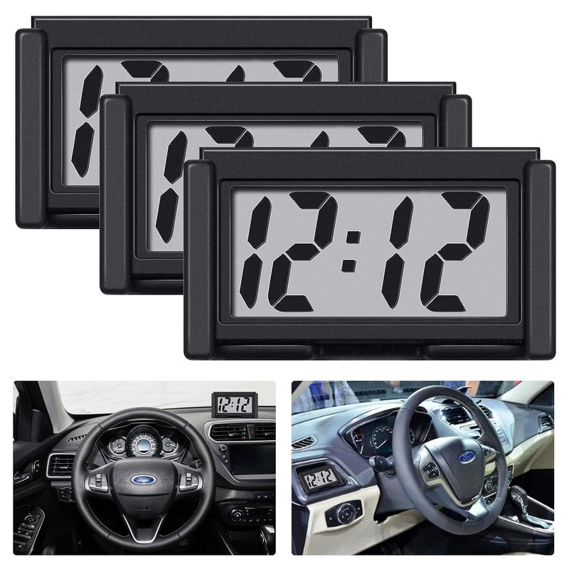Shudyear 3PCS Small Digital Clock Mini Car Clock Mount Watch Desktop with Date Mountable with Large LCD Display for Office, Schoolbag, Vehicle, Car, Boat(Rectangle) - Image 1